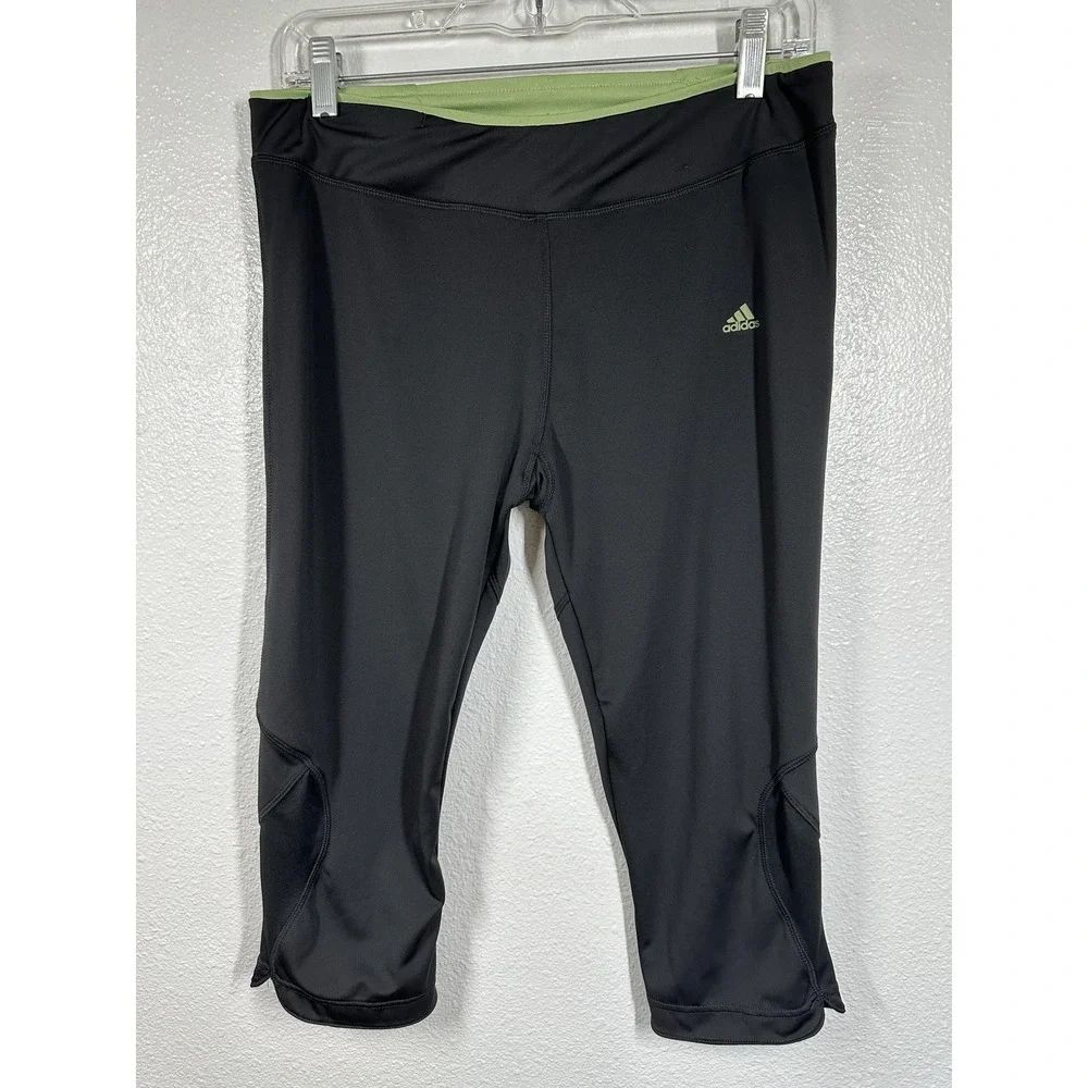 Adidas Capris Pants Womens Medium‎ Black Green Athletic Running Yoga Stretch